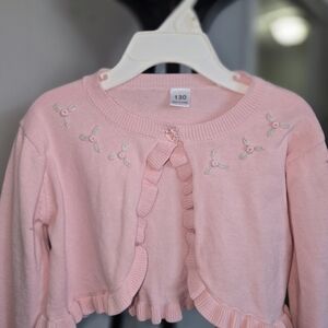 Pink Embroidered Kids Cardigan